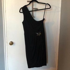 One Shoulder Black Dress with Side Embelishment